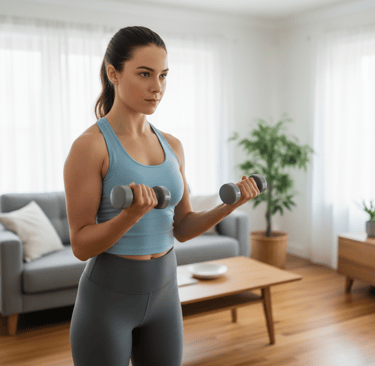 mujer ejercitando biceps