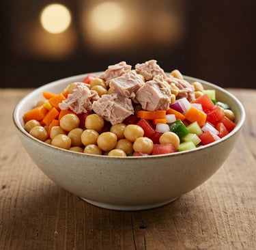 ensalada proteica de garbanzos y atún