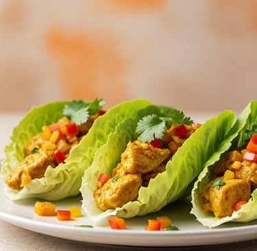 tacos de lechuga con pollo al curry