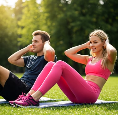 Mujer y Hombre haciendo abdominales