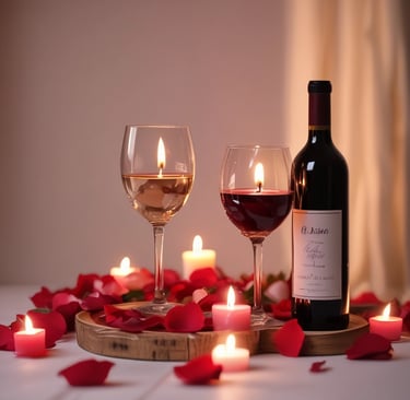 Various wellness and beauty products, including oils in bottles, a bowl of oil, dried flowers, crystals, a smudge stick, and a small dish of cream, are arranged aesthetically on a light surface. The scene is decorated with colorful flowers and herbs.