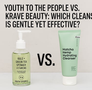 Side-by-side image of Youth to the People Superfood Cleanser and Krave Beauty Matcha Hemp Hydrating 
