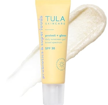 Tula Protect + Glow sunscreen tube with radiant finish, ideal for dull or uneven skin tone.