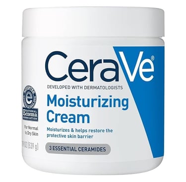 Close-up of CeraVe Moisturizing Cream highlighting ceramide-rich formula for barrier repair