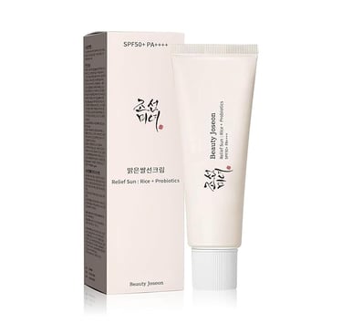 Beauty of Joseon Relief Sun SPF 50+ Korean sunscreen with rice extract, creamy texture, and dewy fin