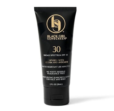 Black Girl Sunscreen SPF 30 bottle, formulated for melanin-rich skin with no white cast and nourishi
