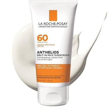 La Roche-Posay Anthelios SPF 60 in a white tube, moisturizing sunscreen with broad-spectrum protecti