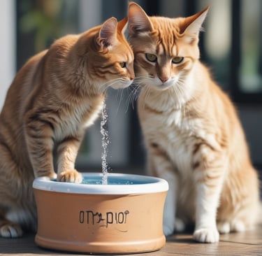 a cat drinking from a bowl