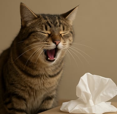 a black and white cat sitting on top of a blue chair