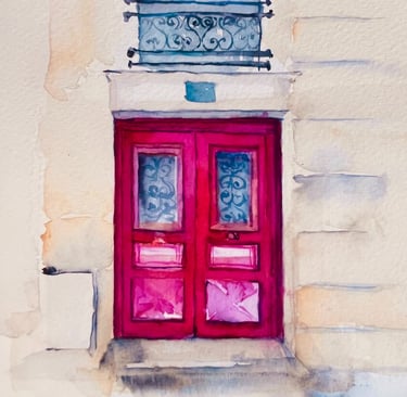contemporary watercolor artist weronika herve parisian doors in red weronika kacperski watercolour