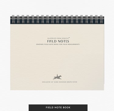 Cream-colored, spiral-bound Blueprints from Scratch Field Note pad, EXCLUSIVE 1/4" SIZE graph paper