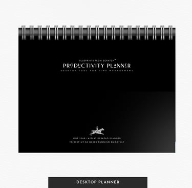 professional black desk planner bound planner cover with white BFS logo of a horse and his rider