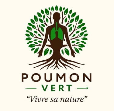 Logo Poumon Vert : silhouette humaine avec arbre et poumons verts, symbole de nature et santé.