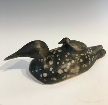 hand carved mother loon with chick on back