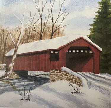 Gary Embich, Original design, "Little Gap Covered Bridge", watercolor