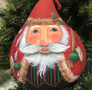 Karen Schaffert Candy Cane Santa acrylic zoom painting gourd Artroom2Create