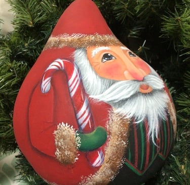 Karen Schaffert Candy Cane Santa acrylic zoom paintin gourd Artroom2Create