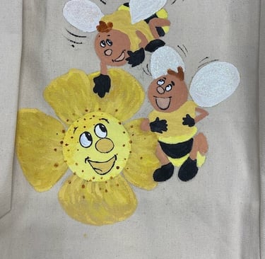 hand painted happy sunflower and happy bees