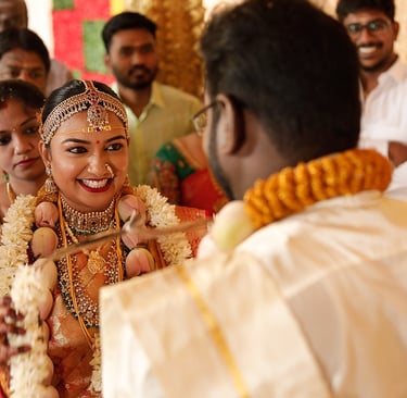 Bride smiling while looking in to grooms face on destination wedding