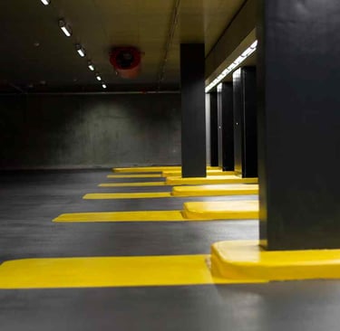 Commercial Parking Garage with Dark Concrete floors 