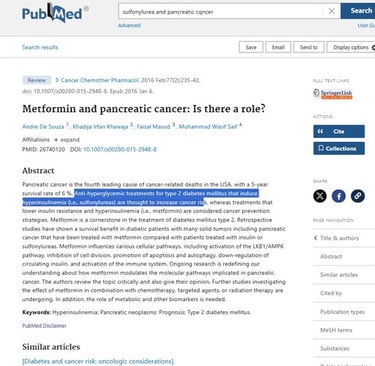 glipizide, diabetic lowering drugs can cause pancreatic cancer while metformin prevents cancer