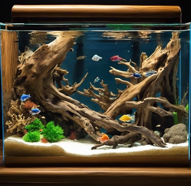 a small yellow fish in a green aquarium