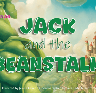 Jack and the Beanstalk wording with a beanstalk and castle background