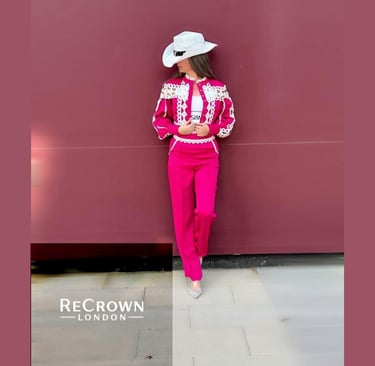 Pink suit with lace details