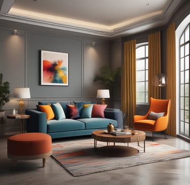 A cozy living room corner bathed in soft natural light, featuring elegant vintage decor and lush green plants.