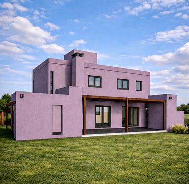 Casa moderna de planta baja y planta alta, con volumenes puros