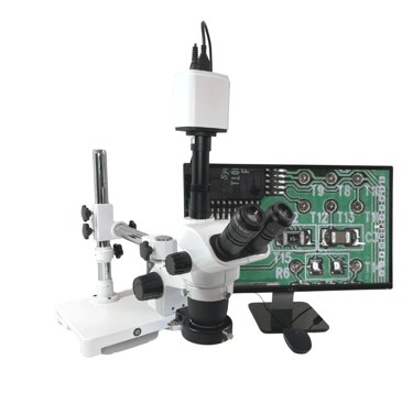 Trinocular optical stereo microscope with a camera and live 60fps view on TFT display