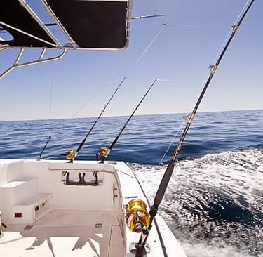 a boat with a fishing rod