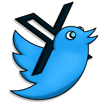 a blue bird with a cross on it's wings, X logo riding the Twitter logo