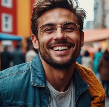 a man with glasses and a jacket on