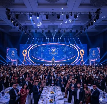 Grand stage setup for a corporate event in Delhi by a premier event management company.