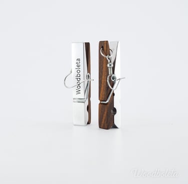 Clothes pins inspired earrings made from exotic wood and aluminium