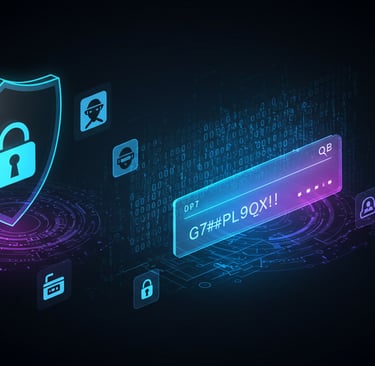 digital illustration in a modern, tech-inspired style representing cybersecurity.