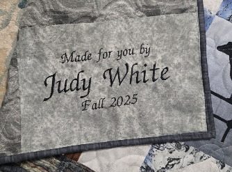 Embroidered custom label of maker and date