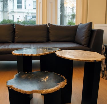 Three Petrified Wood Side Tables