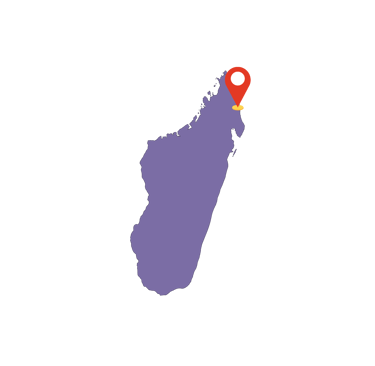 Carte de Madagascar avec un point sur la région ou est produit la vanille de Madagascar 