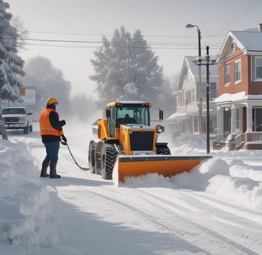 A team working on deicing services on a busy street.