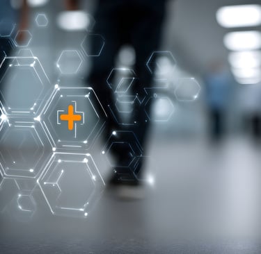 A person walking through a hospital room