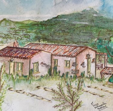 Artistic painting of Agrisole farm stay with Sardinian restaurant near Olbia, Porto Rotondo and Costa Smeralda