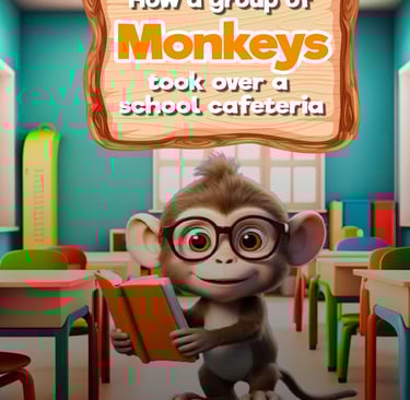 a monkey monkey with glasses and a book on a desk