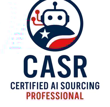 CASR Certified AI Sourcing Professional badge - expert career coach with modern recruitment technolo