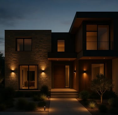 Modern Villa at Dusk with elegant spotlights