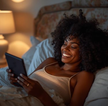 Black woman reading her kindle