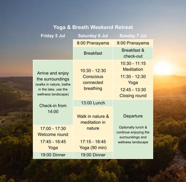 schedule at yoga & breathwork retreat 