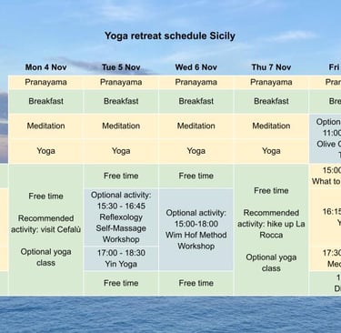 schedule for yoga retreat in sicily