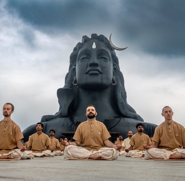 people doing meditation in front of adiyogi best for stress management